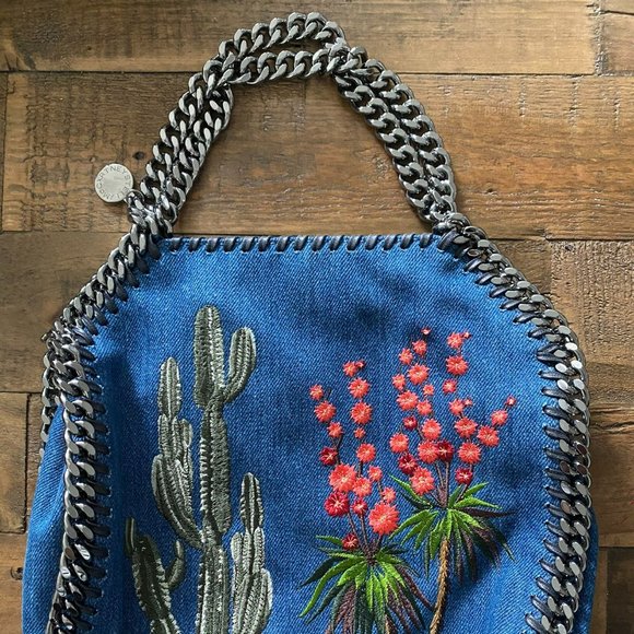 Stella McCartney Falabella Fold Over Embroidered Mini Blue Denim Cross Body Bag - Picture 3 of 6